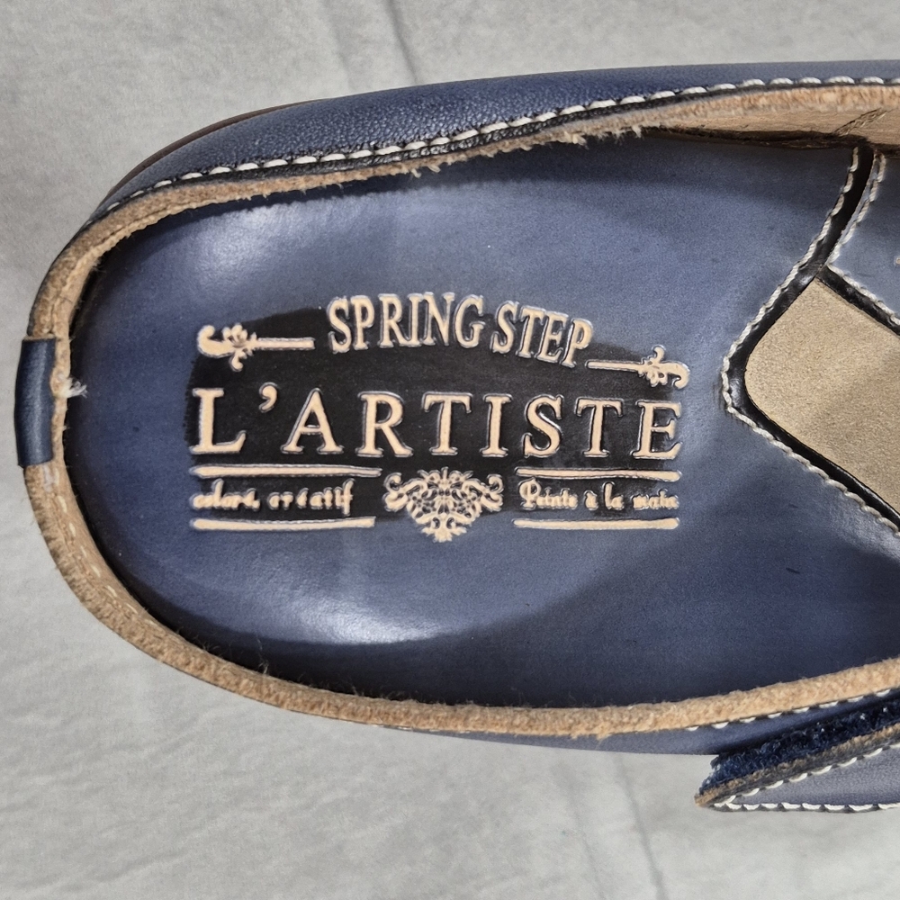 Spring Step Blue Multi Floral Leather Mary Jane Clog Mules - Picture 11 of 14